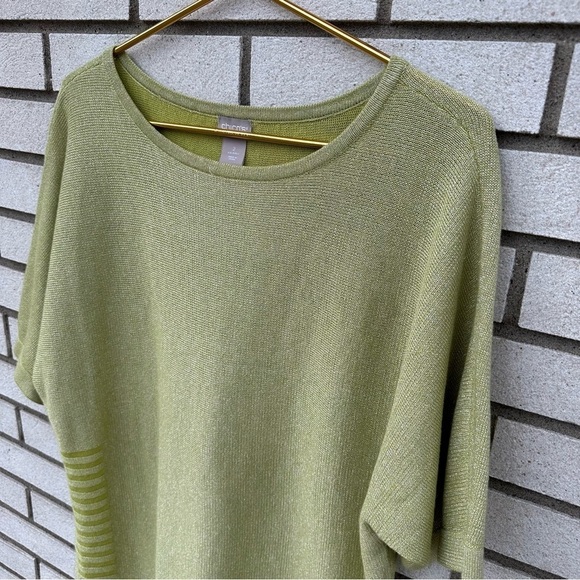 Chico’s Citron Green Shimmer Linen Blend Pullover Sweater Top L Metallic - Picture 11 of 11